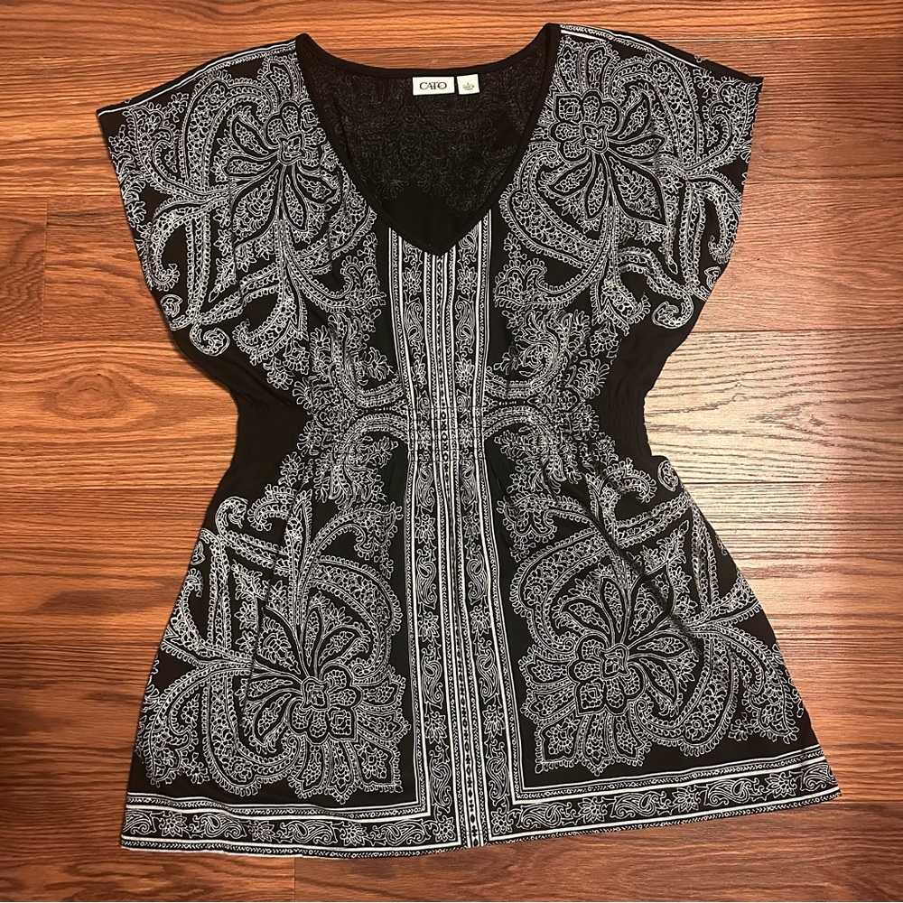 Cato Black & White Paisley Tunic Top | Women’s Large | Stretchy